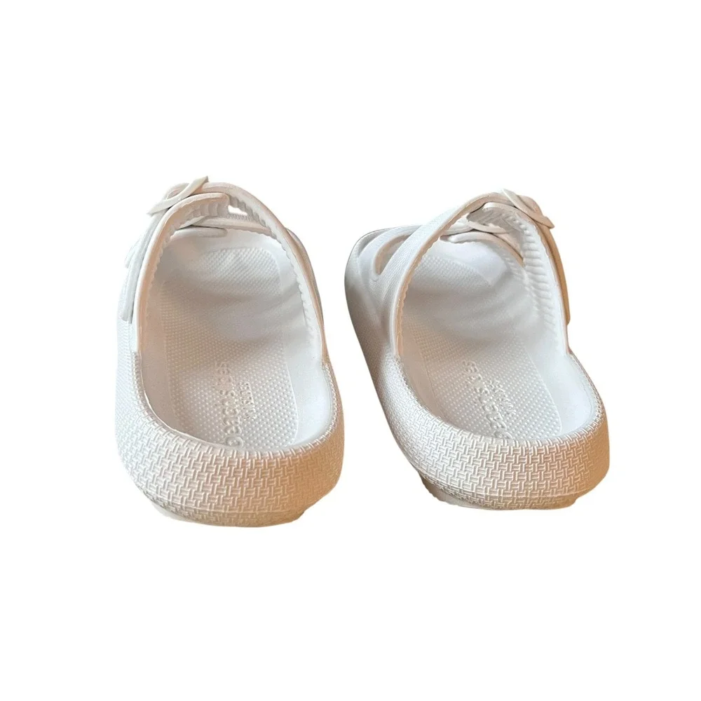 JSlides Beach Slides White EVA Comfort Adjustable Buckle Sliders Sandals Size 9M